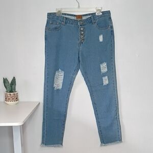 POL High Waist Distressed Light Wash Button-Fly Skinny Jeans Size Medium
